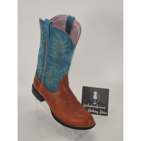 Ariat Women's Blue and Brown Leather Cowgirl Embroidered Wester Boots Sz 7B 1552 - Picture 10 of 15